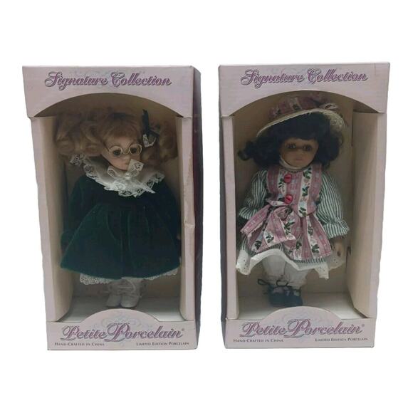 2x SIGNATURE COLLECTION, PETITE PORCELAIN DOLLS, HAND-CRAFTED, NIB - Picture 1 of 14
